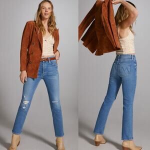 Mother The Tomcat Straight Leg Jeans High Rise Distressed Blue Size 27